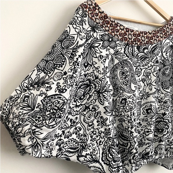 By Anthropologie French Terry Floral Batik Dolman Bubble Blouse Top - Picture 9 of 16